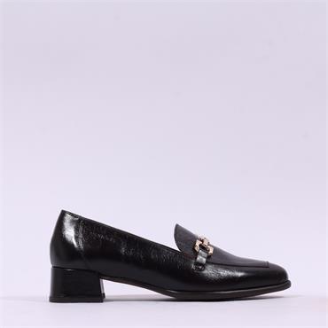 Wonders Alondra Block Heel Link Loafer - Black Leather